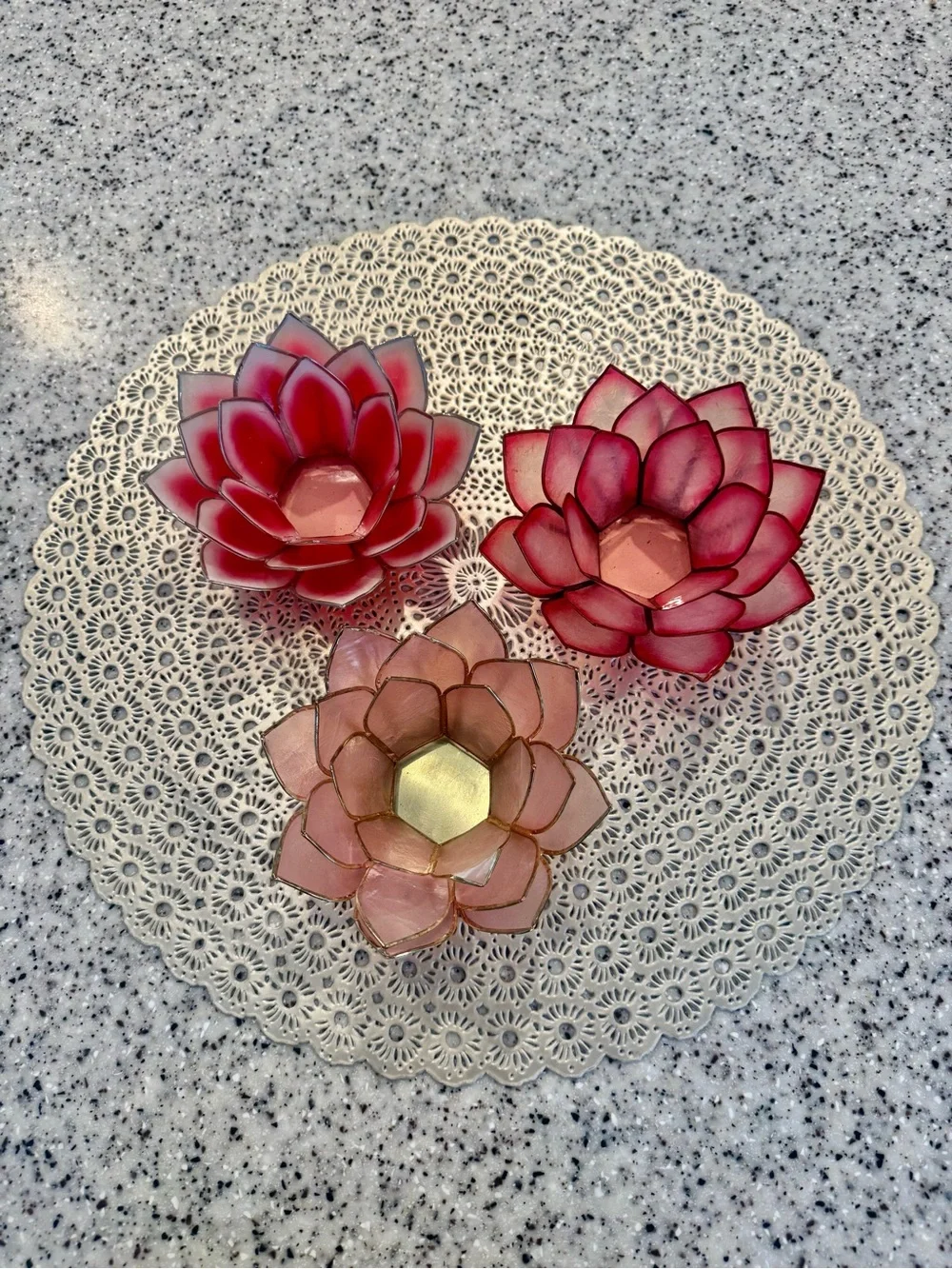 🪷Vintage Capiz Shell Lotus Flower Tealight Candle Holders Set of 3